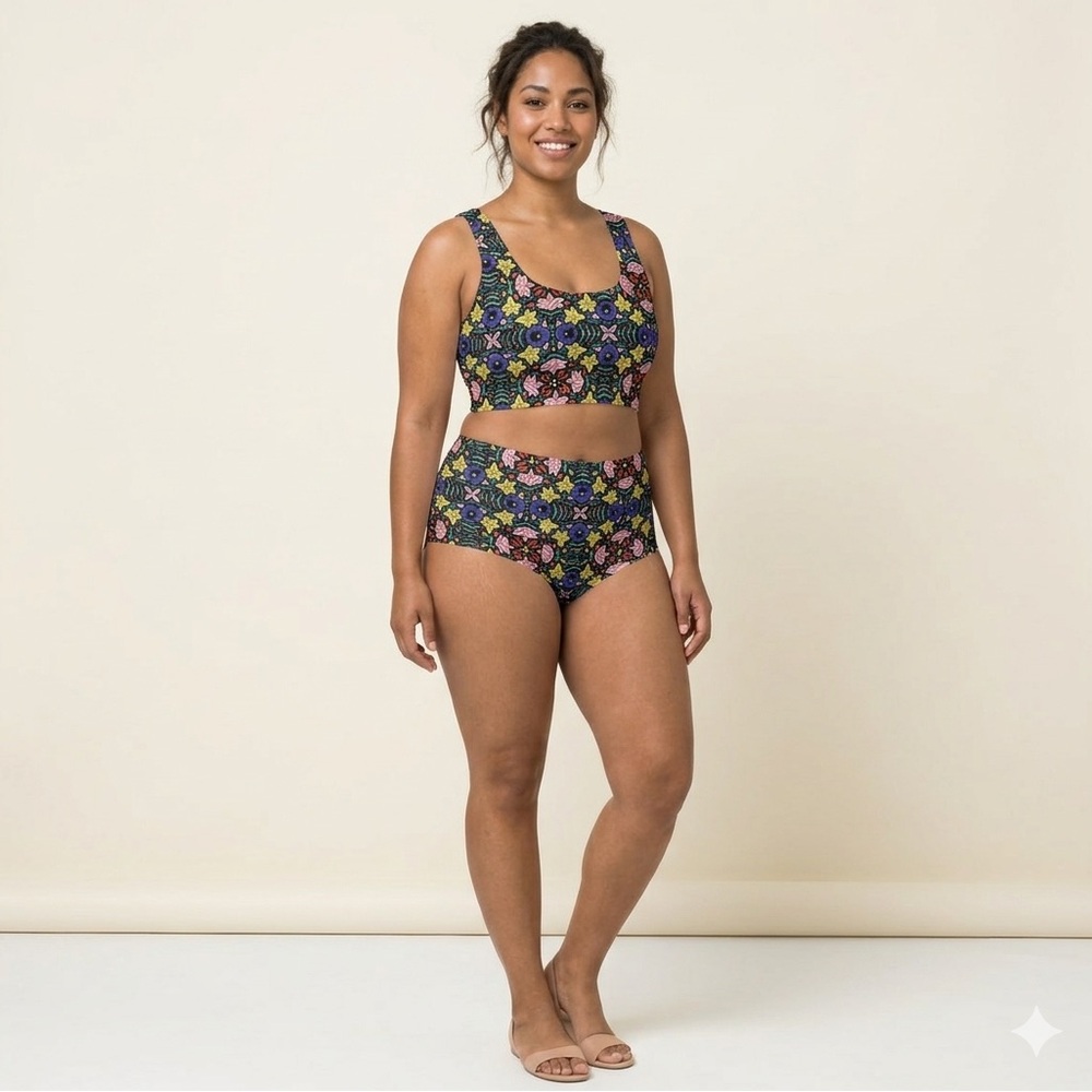 No Show Bra : SECRET GARDEN (L) Boyshort (M) Poppies Floral Print - Picture 2 of 14